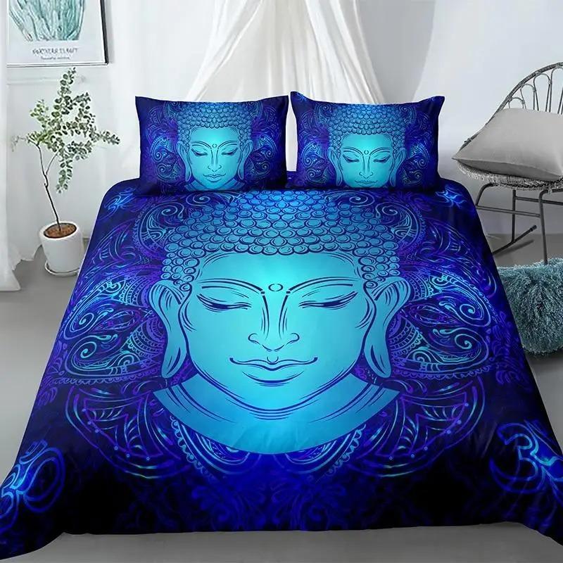 Buddha Duvet Cover Set King Size Exotic Ethnic Bohemian Bedding Set Microfiber Golden Buddha Statue Print Gorgeous Quilt Cover
