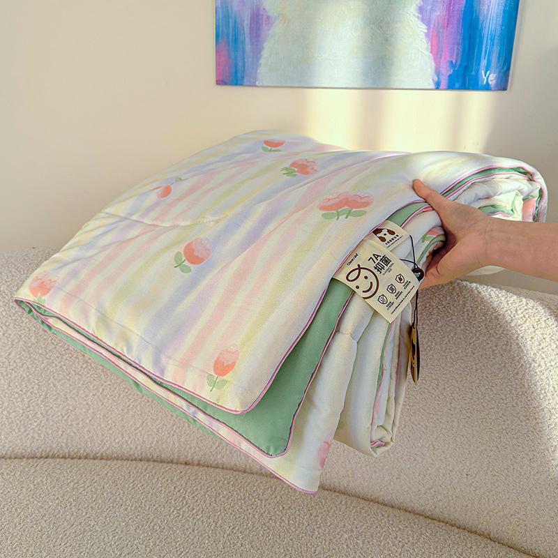 Cartoon Printed Wrinkled Yarn Summer Quilts Cozy Single and Double Air-Conditioned Quilt Cooling Breathable Home Soft Bedspread