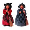 Halloween Witch Doll Standing Witch Figure Holding Broomstick Desktop Spooky Witch Figurine for Halloween Party Mantel Dining Table Decor