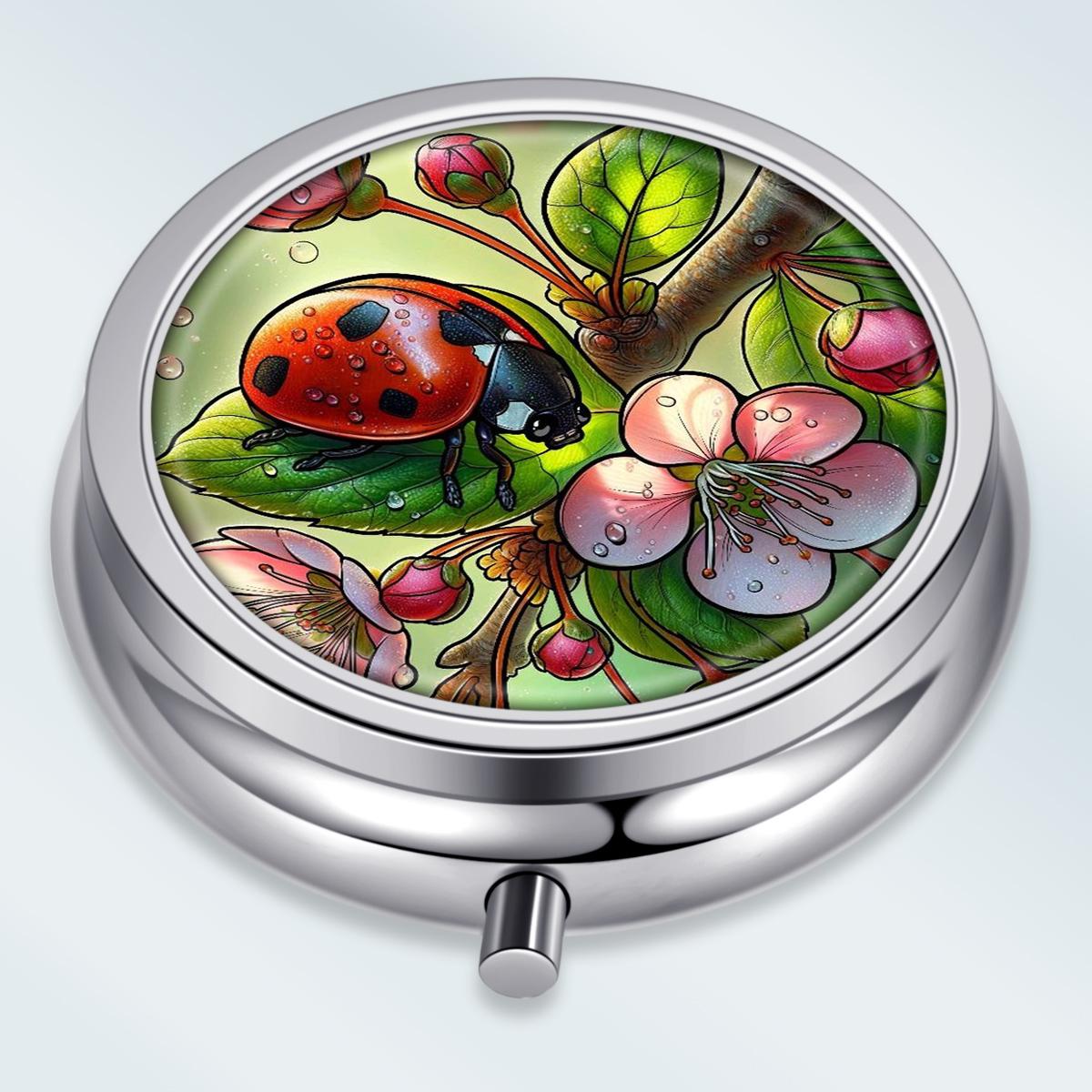 

Portable Pill Box with 3 Compartments, Mini Metal Medicine Organizer Case, Cute Printed Pill Container for Vitamins, Pills, Jewelry, Travel, Daily Use разноцветный