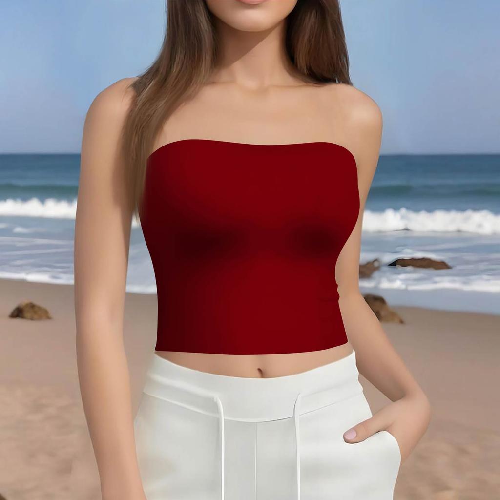 Korte topper for kvinner Sexy Cami Tank Sommer Tube Ermeløs Ensfarget Camisole Skjorte Vest