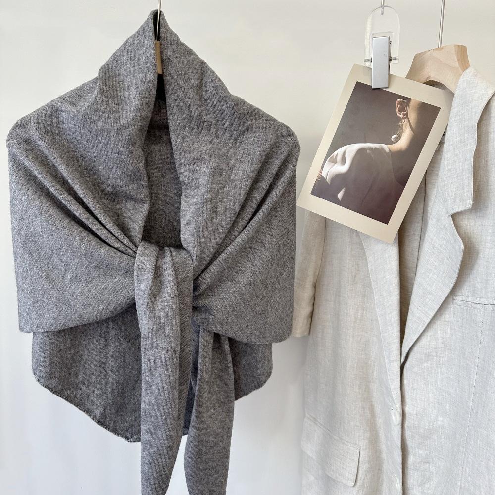 Cross-Border Wool Striped Shawl Enlarged Autumn And Winter Warm Triangle Scarf Knitted Women'S Knotted Shoulder Scarf