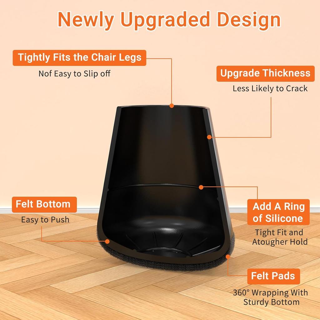 16 small black silicone chair feet protective cover with felt foot pads scratch-resistant wooden floor tiles