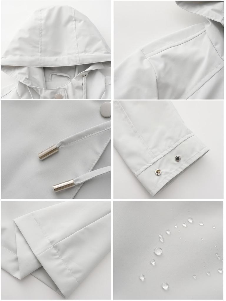 Płaszcz trenczowy damski z kapturem, wodoodporny, z paskiem – cienki, casualowy, o luźnym kroju, na wiosnę/jesień 2024