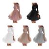 Glitter Starry Tulle Prom Dress For Women Long Sleeve Crew Neck Formal