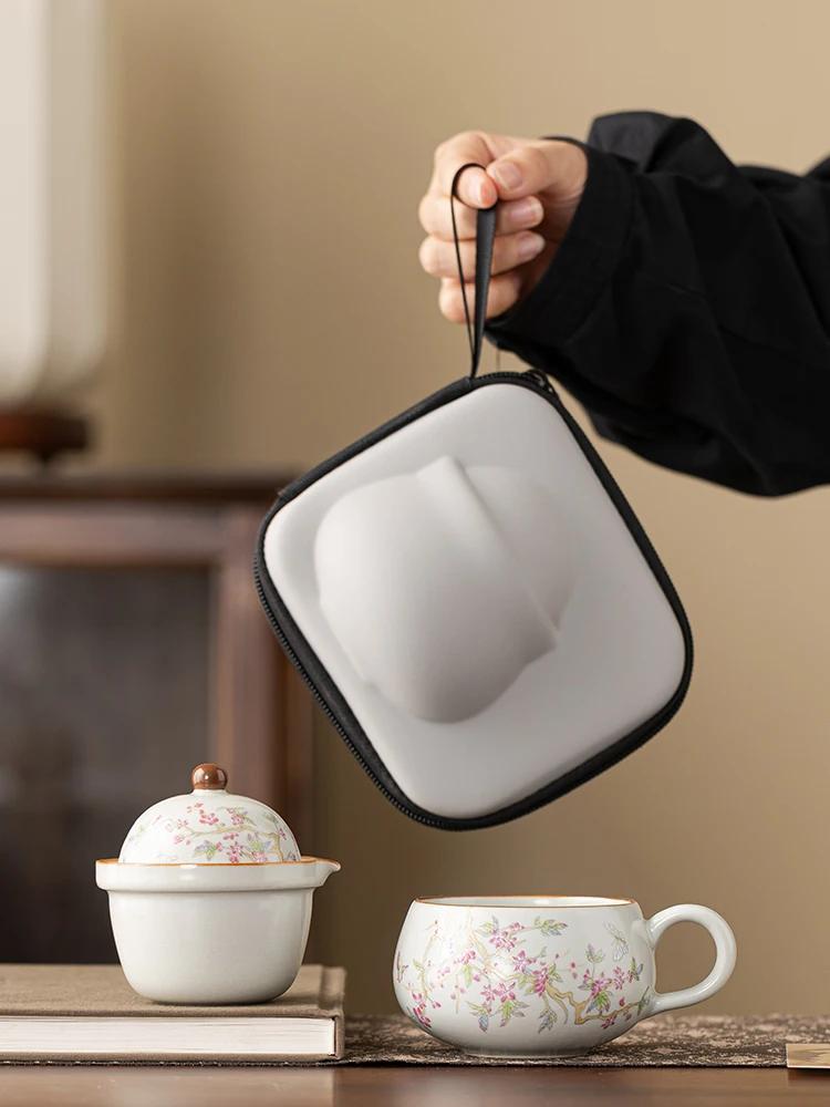 Travel Tea Set Camping Ru Kiln Teapot Teacup Portable Simple Kung Fu One Pot One Cup Outdoor Teapot