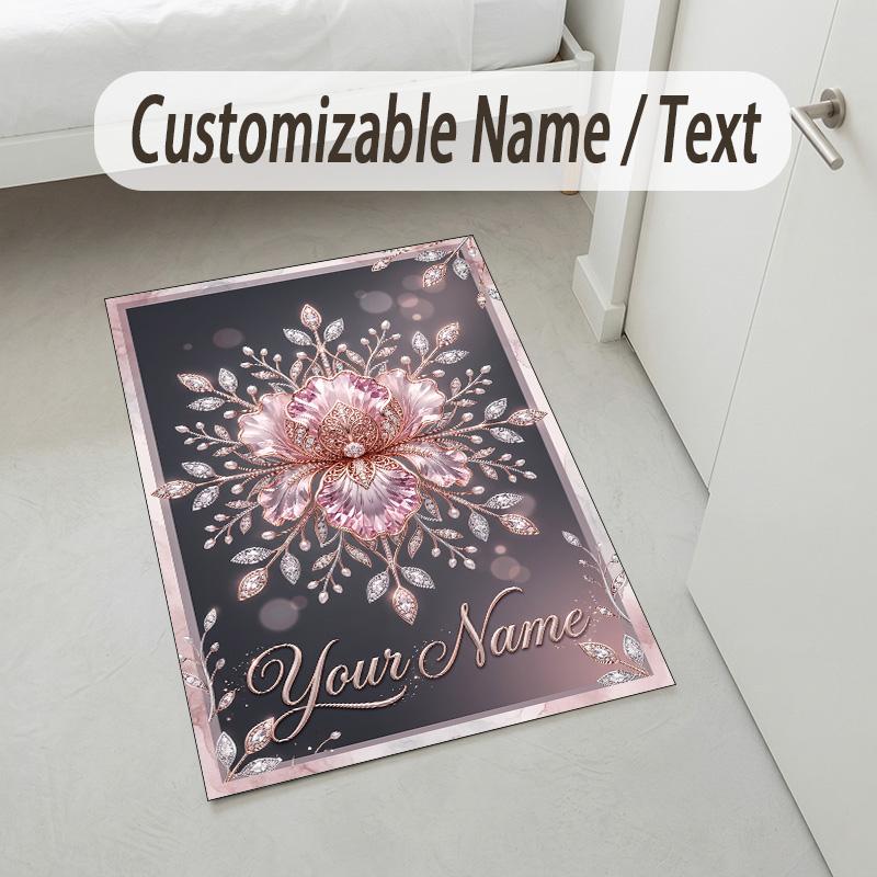 Decorative Artwork Theme Crystal Velvet Rug Personalized Custom Name Text Soft Floor Mat Home Decor