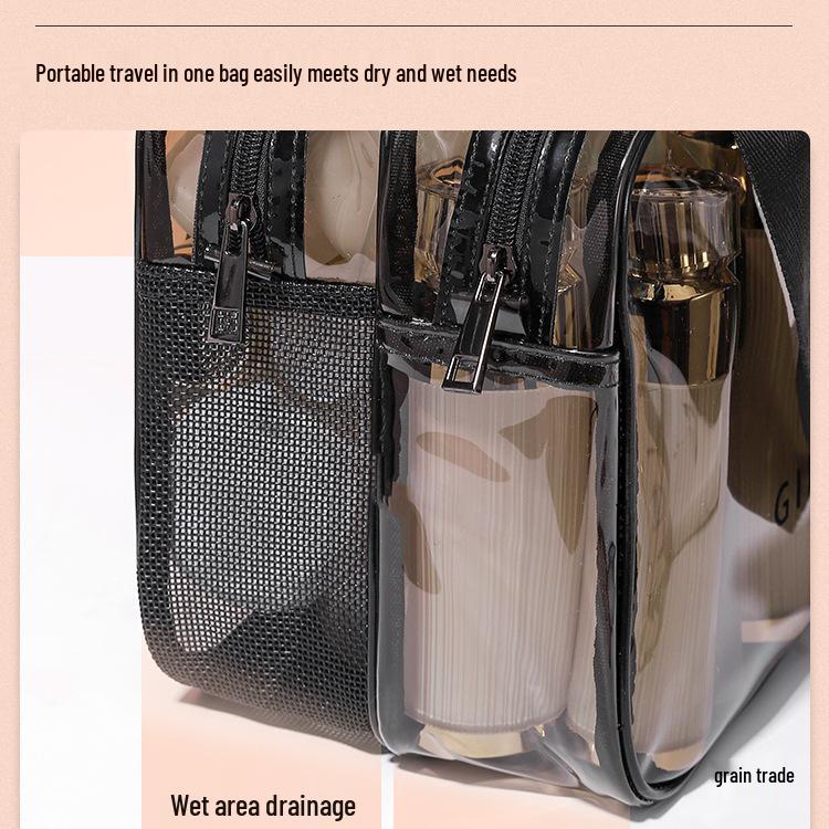 Women's Large Waterproof Transparent Makeup and Toiletry Bag - Wet/Dry Separation, Portable for Travel
