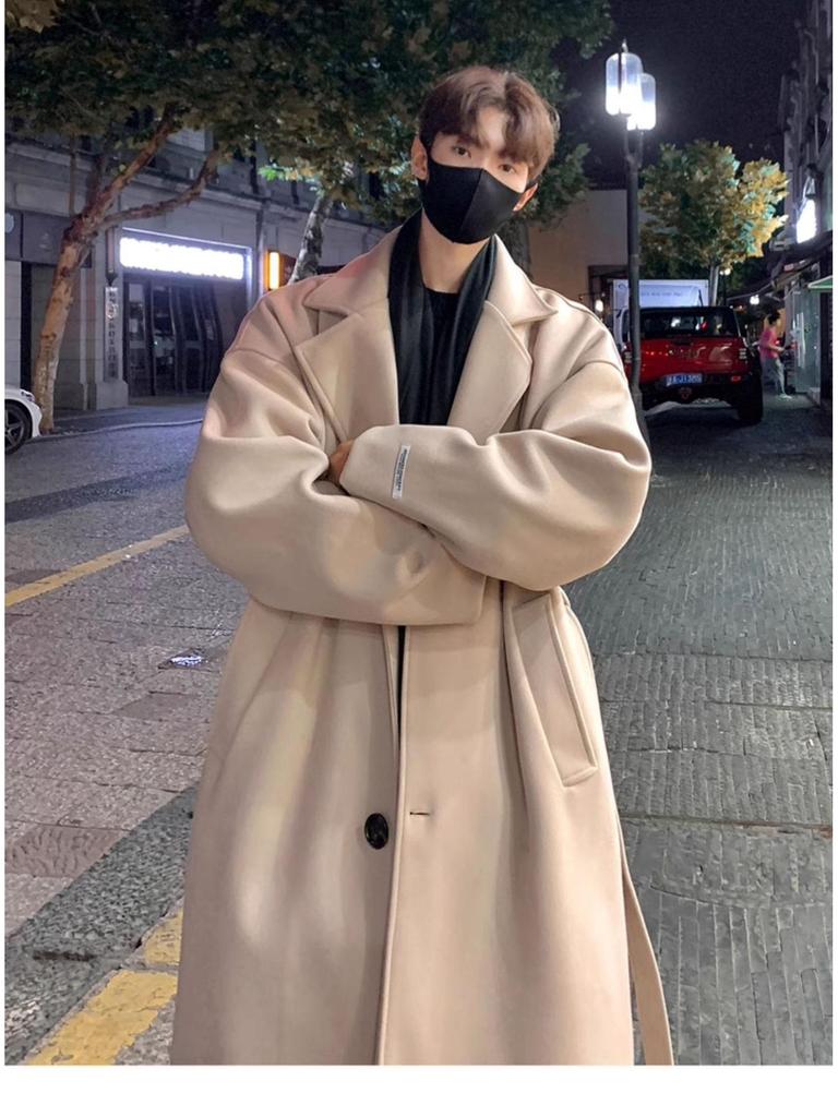 Men's British Style Mid-Length Wool Trench Coat - Autumn High-End Knee-Length Overcoat