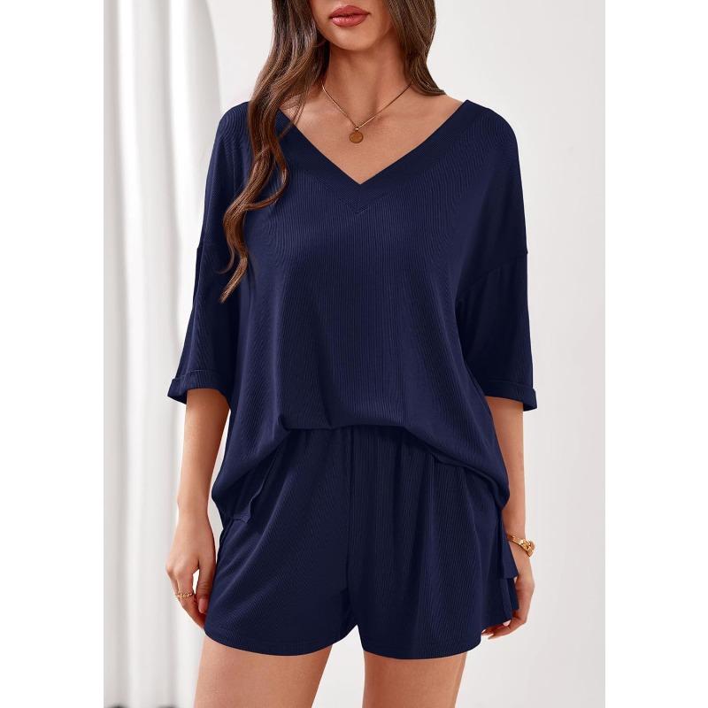 BFCCQB Women's Fashion Casual Summer Spring Short Sleeve V Neck Pants Suits