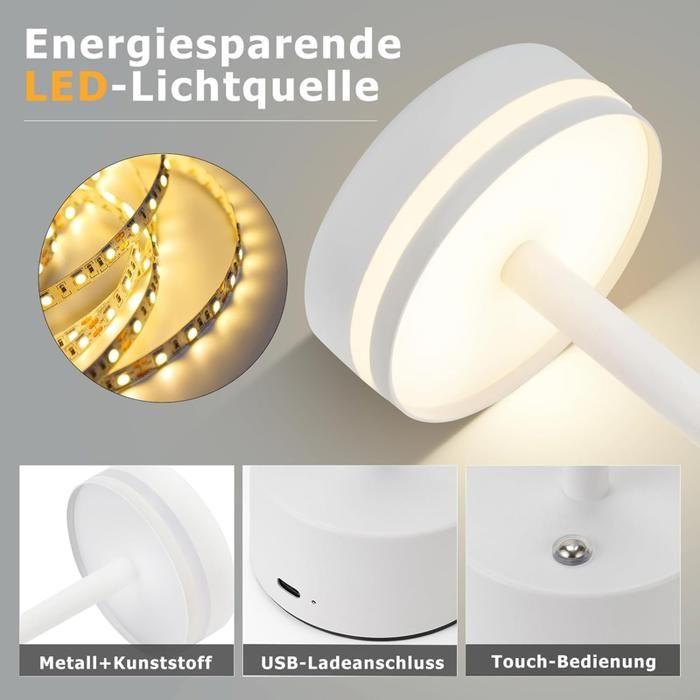 Lampe de table LED - NETTLIFE - LED sans fil - Intensité variable - Batterie rechargeable USB-C - Lot de 2