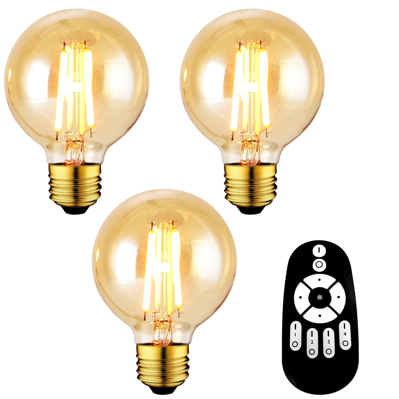 

Pirlamp Chandelier Bulbs, Set of 3, G80, E26 Base, 6W Power Consumption (60W Equivalent), Remote Control Included, 720lm, Filament Bulb, Stepless