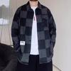 Checkerboard Pattern Plus Size Men's Windproof Warm Jacket Fashionable Versatile Casual Sports Lightweight Jacket Denim Jacket