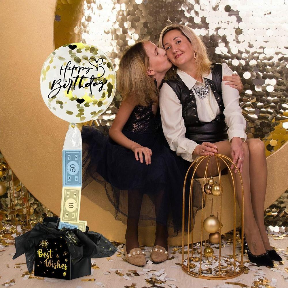 Black Gold Birthday Money Box Funny Balloon Money Pull Box Money Holder  Kids Gift