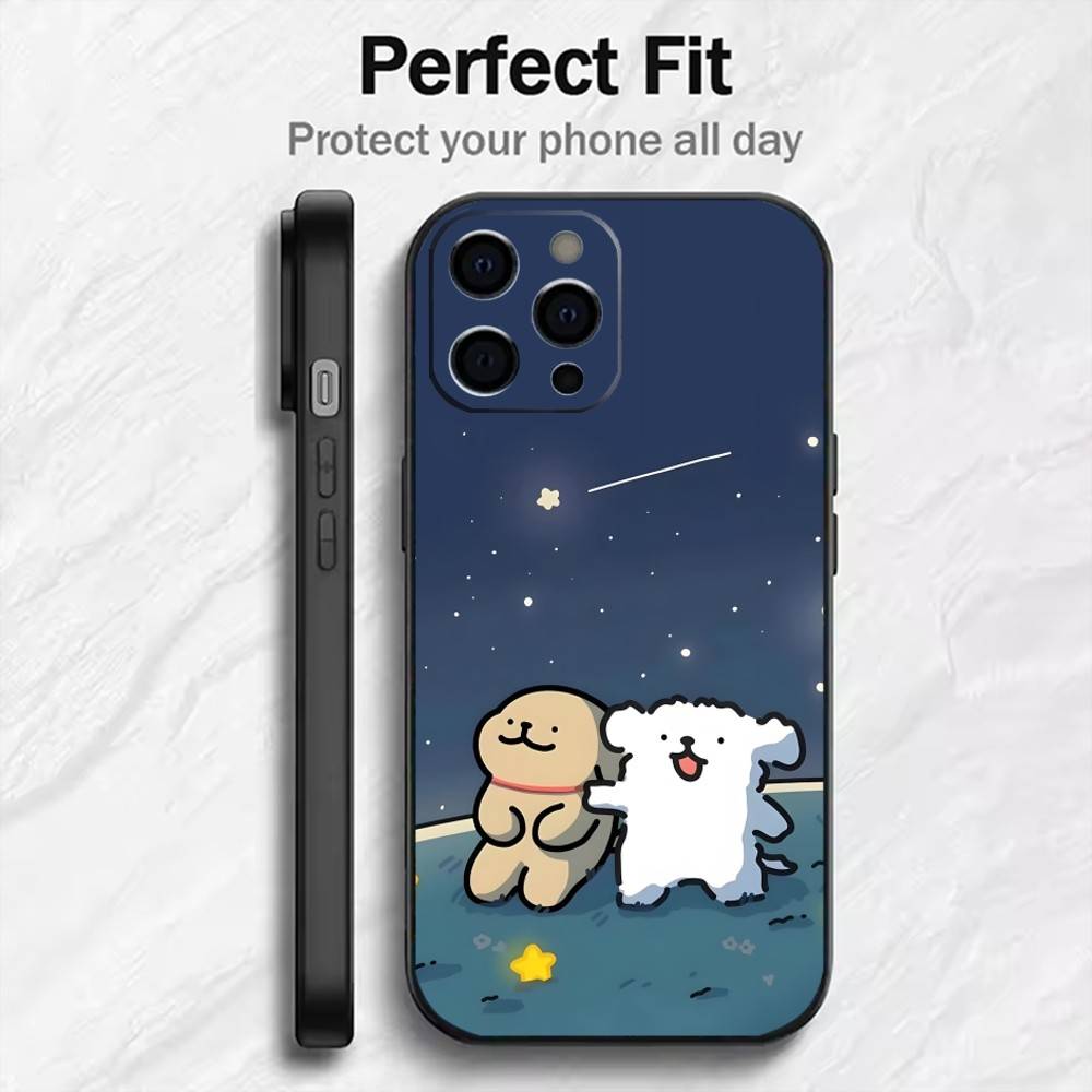 

Мультяшная Линия М-Мальтийские Собаки Чехол Для Телефона Для iPhone17,16,15,14,13,12 Plus,Max Мягкий Силиконовый Черный Чехол iPhone14