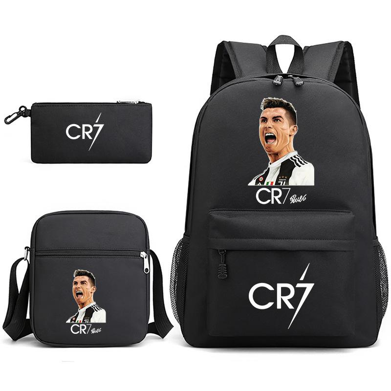 Large Capacity Schoolbag with Shoulder Strap; Student Three-piece Pencil Case Set