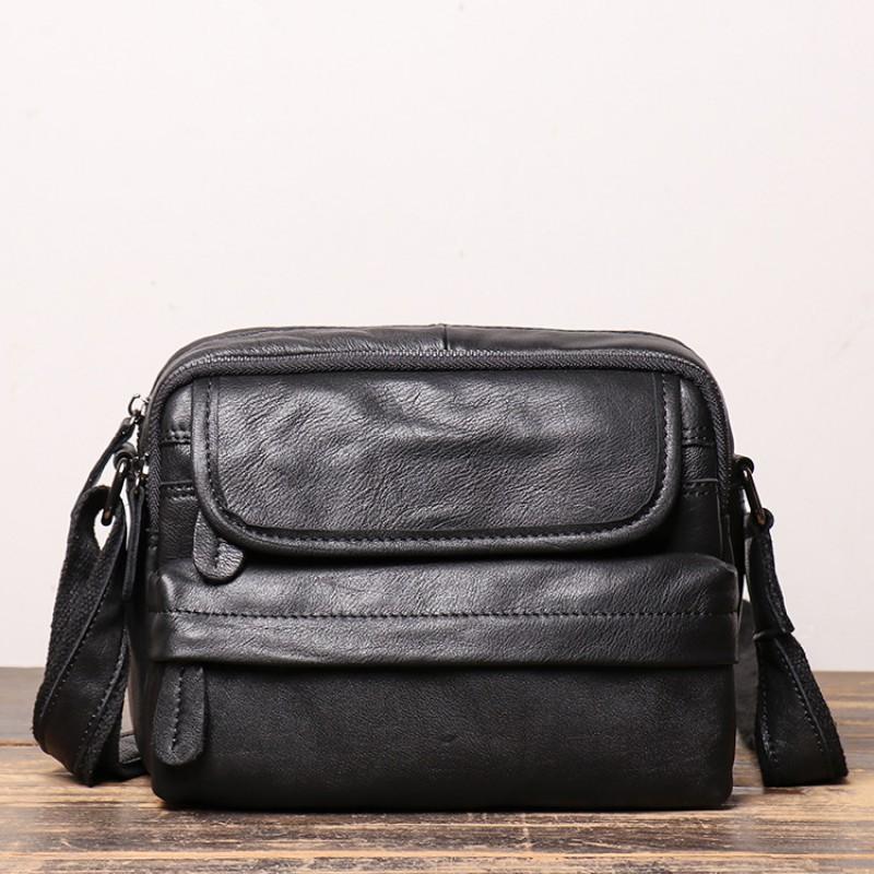 

New Frosted Leather Men s Shoulder Bag Women s Crossbody Large Capacity Cowhide IPad Small Square чёрный