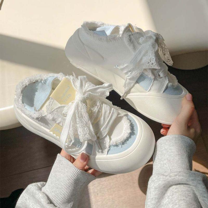 Retro Canvas Shoes Women's Summer New Summer Thin Breathable Bread Shoes Platform White Shoes Tide