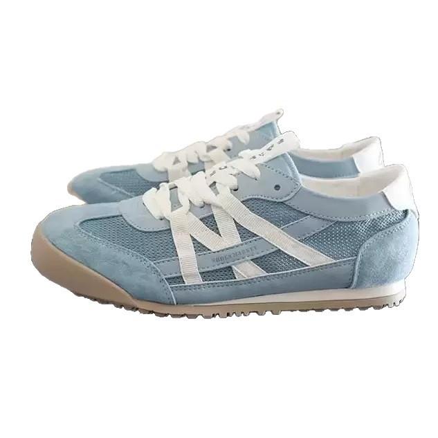 Dexun Shoes Women's New Soft Leather Mesh Retro Sports Shoes Hollow Breathable Forrest Gump Shoes Flat-bottomed Versatile Board Shoes