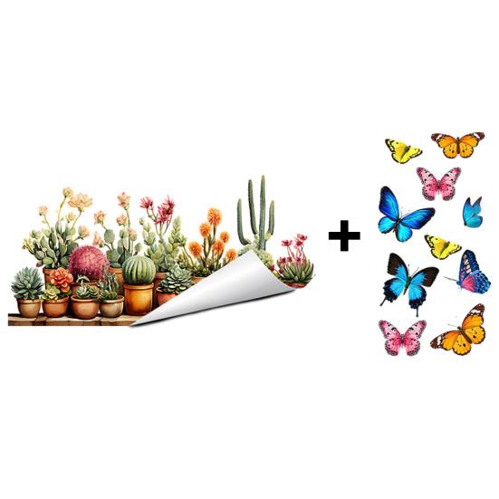 

Potted Plant Window Clings Botanical Butterfly Cactus Decals Green Plants Static PVC Glass Stickers for Home Office Shop Decor B