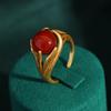 Vintage Rings Red Natural Stones for Woman Round Shape Luxury Antique Copper Hand Finger Jewelry Girls Fashion Items 2024 New In