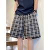 American contrasting plaid shorts men's summer relaxed plaid sports pants loose casual beach five-point pants