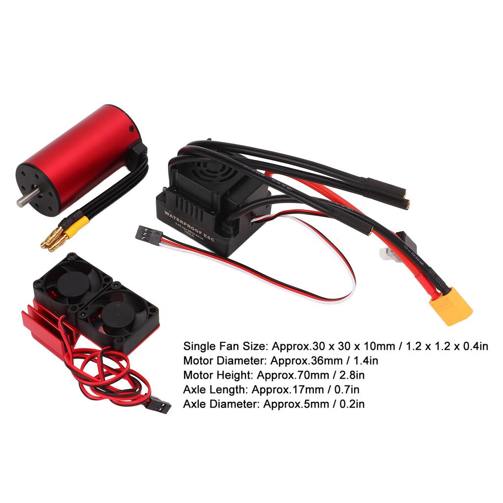 S3670 2650KV RC Brushless Motor Waterproof with 120A Brushless ESC XT60 Plug Dual Fan Motor Heat Sink Set for 1/8 RC Crawler