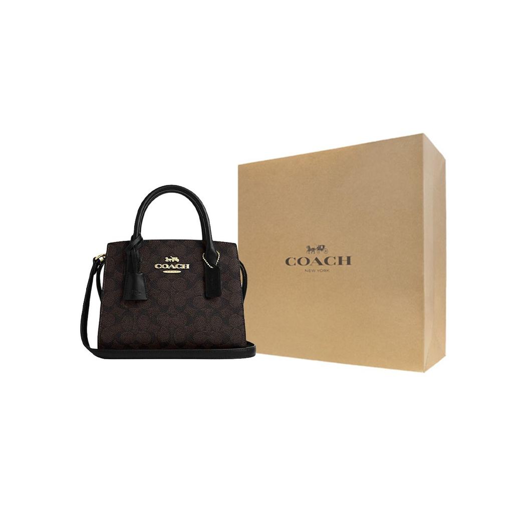 Coach Andrea Carryall 22 Logo Zip Closure Coated Canvas And Leather Shoulder Crossbody Tote Bag Small Women handbags Black CV974-IMXAQ