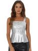 Allegra K Slim Fit Cami PU Faux Leather with Metallic Shine and Size S Women's Top, Buttons, Silver,