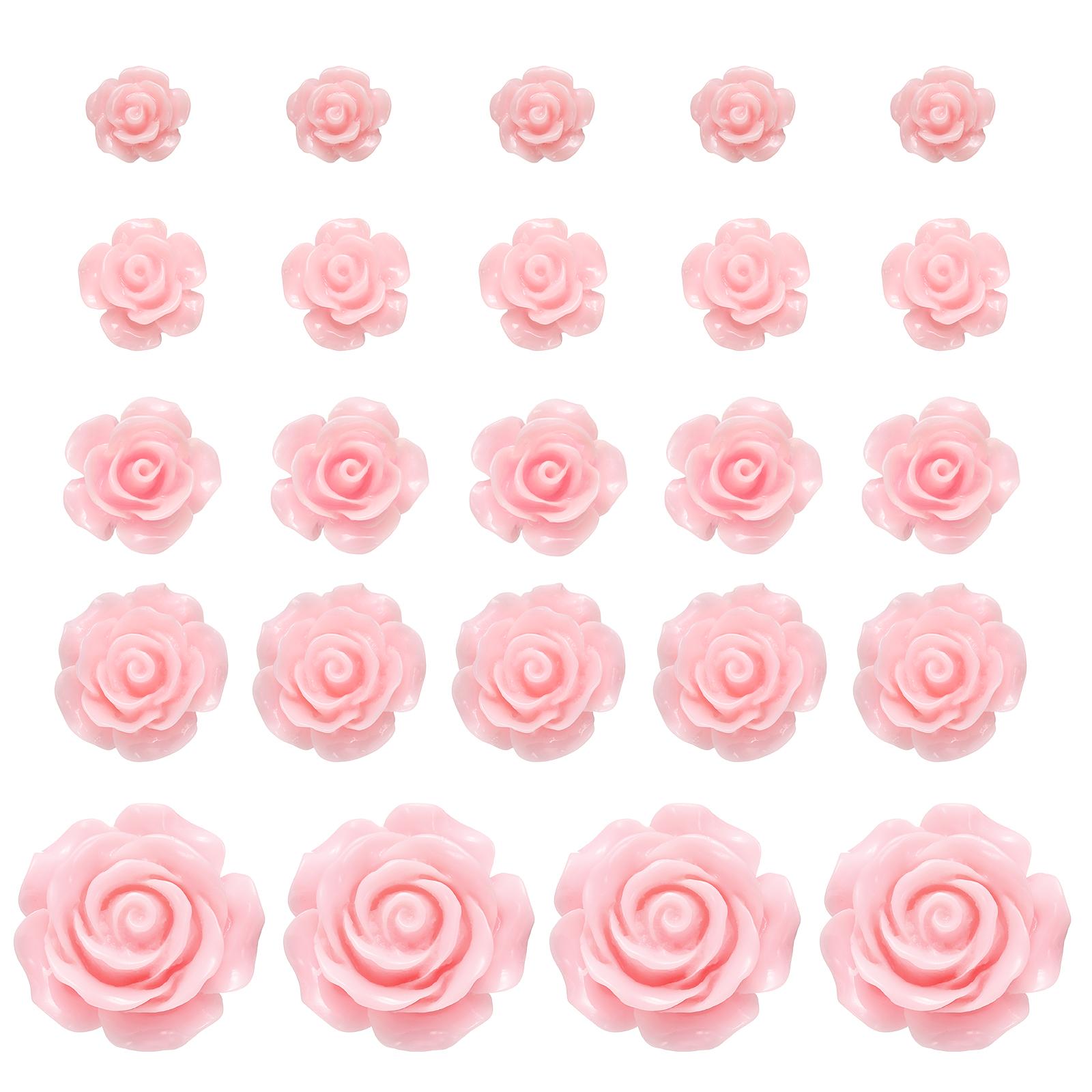 

60 Pcs Resin Rose Flower Beads 5 Size Flatback Flower Charm Opaque Carve No Hole for DIY Jewelry Making Nails (Small Size) рожевий