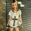 Japonské Y2k Metalový Kříž Potisk Tričko Vintage Harajuku Krátký Rukáv Průhledné Topy Trashy 2000s Výstřih do V Streetwear Grunge