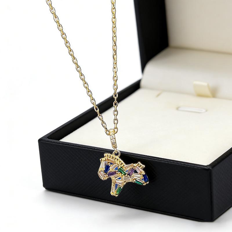 Luoxi Temple S925 Silver Zodiac Horse Necklace with Colorful Diamonds - 2026 Dopamine Fashion Collection.