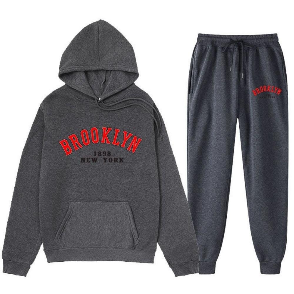 2024 Letter Printed Same Color Long Pants Set, Suitable for Autumn and Winter Men, Comfortable Hooded Sweatshirt