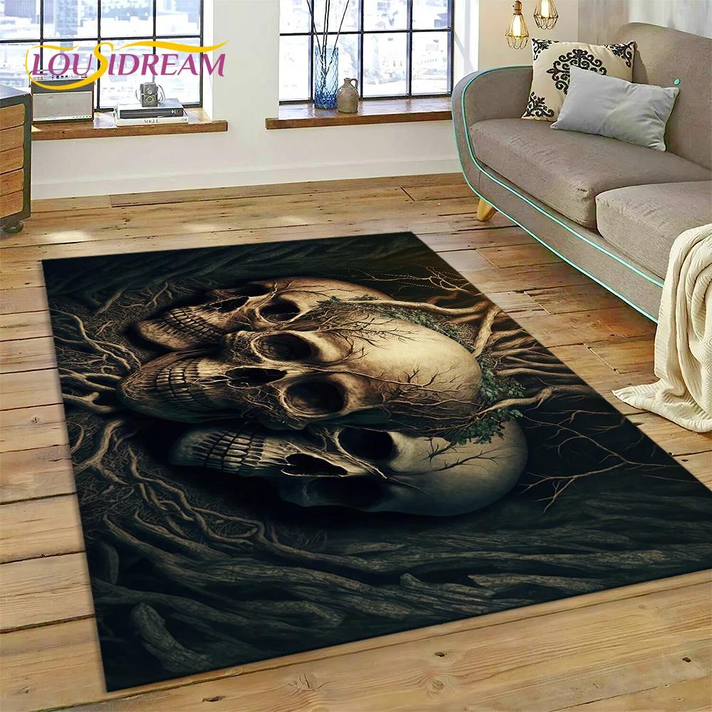 3D Horror Gothic Skull Skeleton Rug Carpet for Living Room Bedroom Decor,Floor Mat Non-slip Decoration for Sofa Doormat Gift Kid