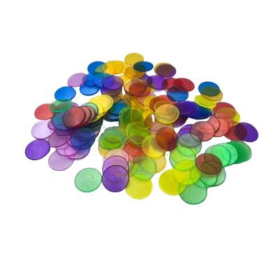 Gettoni Gioco in Plastica Trasparente da 19mm: Tessere Rotonde Colorate per Bingo e Attività Didattiche.