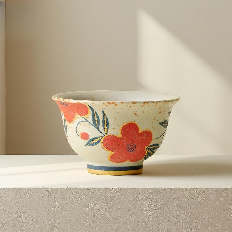 Caramel Glaze Hand-painted Peach Blossom Teacup Handmade Tea Bowl Mug Tea-tasting Personal Cup Chazhan Master Cups Teaware