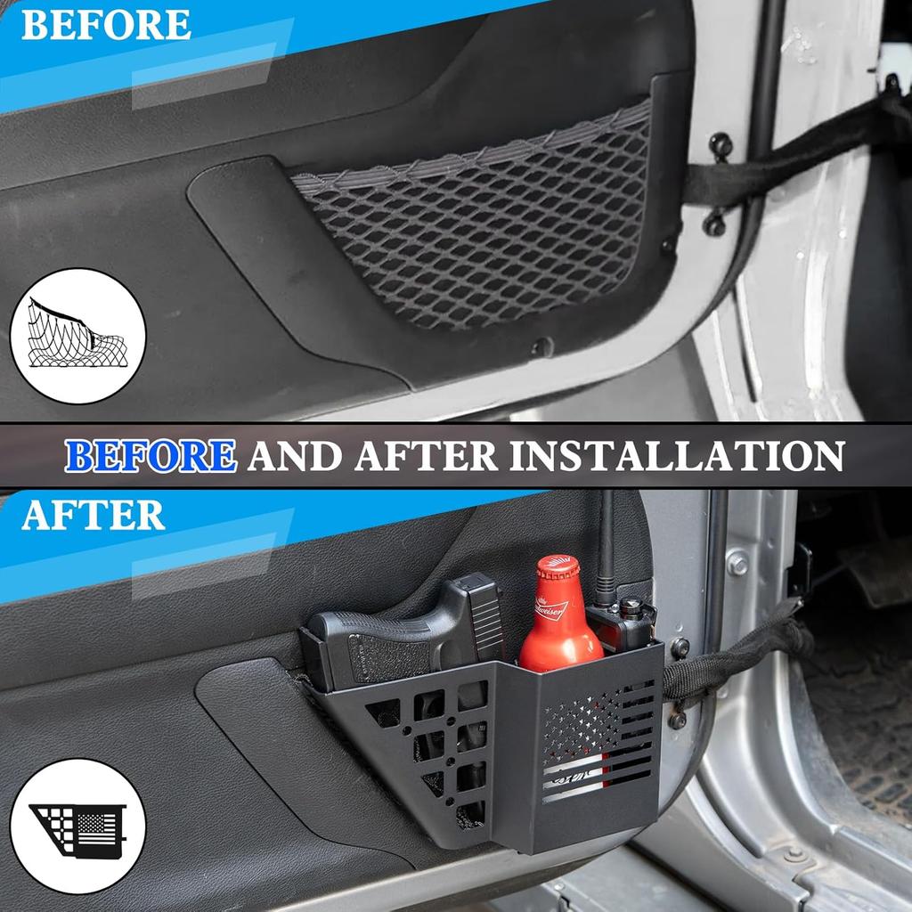 Door Pockets Storage Compatible With 2007-2018 Jeep Wrangler JK JKU 4 Door Metal Side Ert Organizer Box Replace Sagging Net