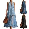 Vestido Maxi sin Mangas con Cuello Halter con Encaje y Paneles Transparentes con Volantes Vestido Largo Casual de Verano para Mujer