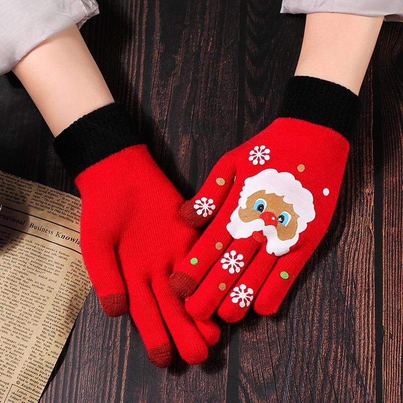 Schoolgirl autumn and winter five-finger knitted wool warm cold thickened cycling Christmas gloves