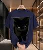 2026 New Arrival Pure Cotton Tshirt 3d Vivid Black Cat Cute Pet Print Crew Neck Unisexs Top Casual Short Sleeve