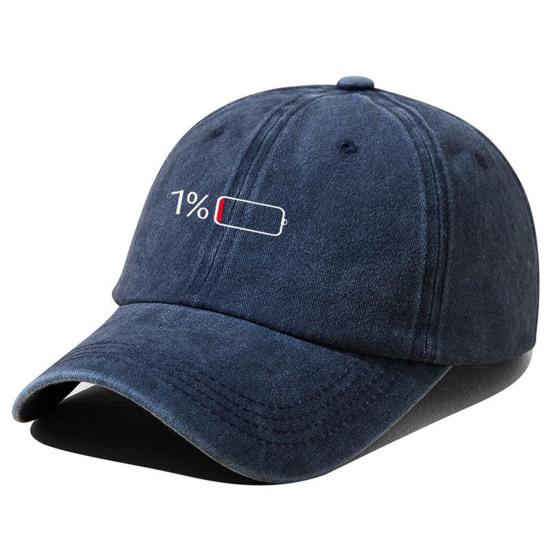 Low Battery Pattern Baseball Hat, Adjustable Back Buckle Retro Distressed Style Baseball Cap, Washed Cotton Fabric Outdoor Sunshade Cap