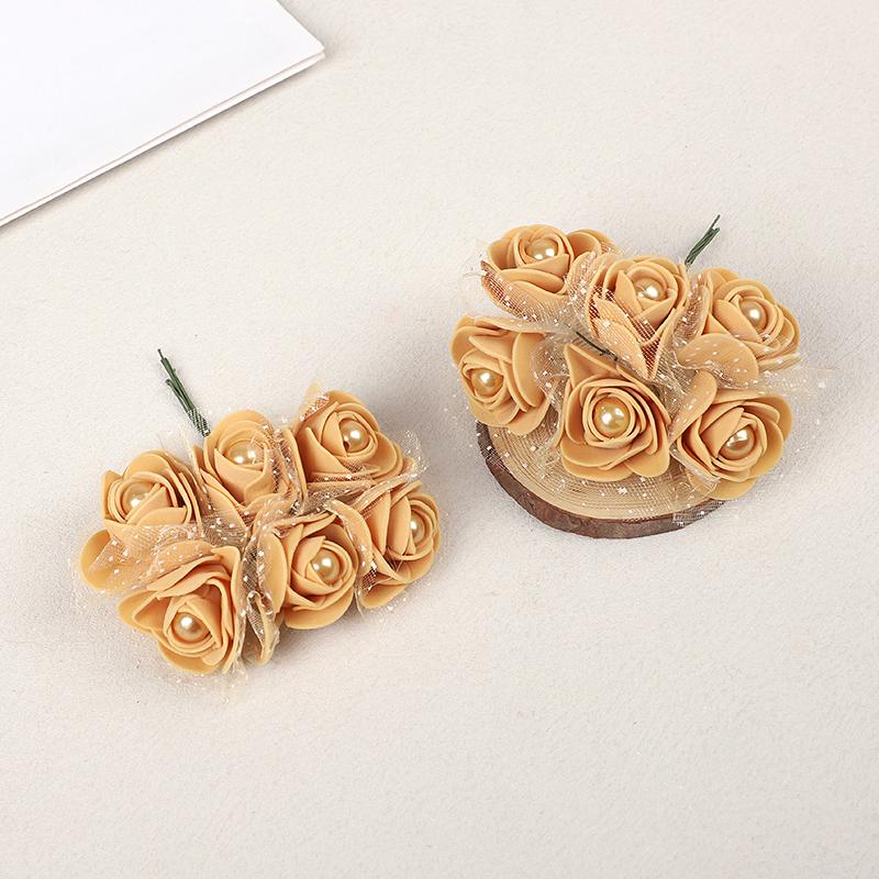 24pcs Foam Rose Head with Pearl 4cm Mini Artificial Flower For Wedding Bride Bouquet Decoration Home DIY Wreath Craft Party Gift