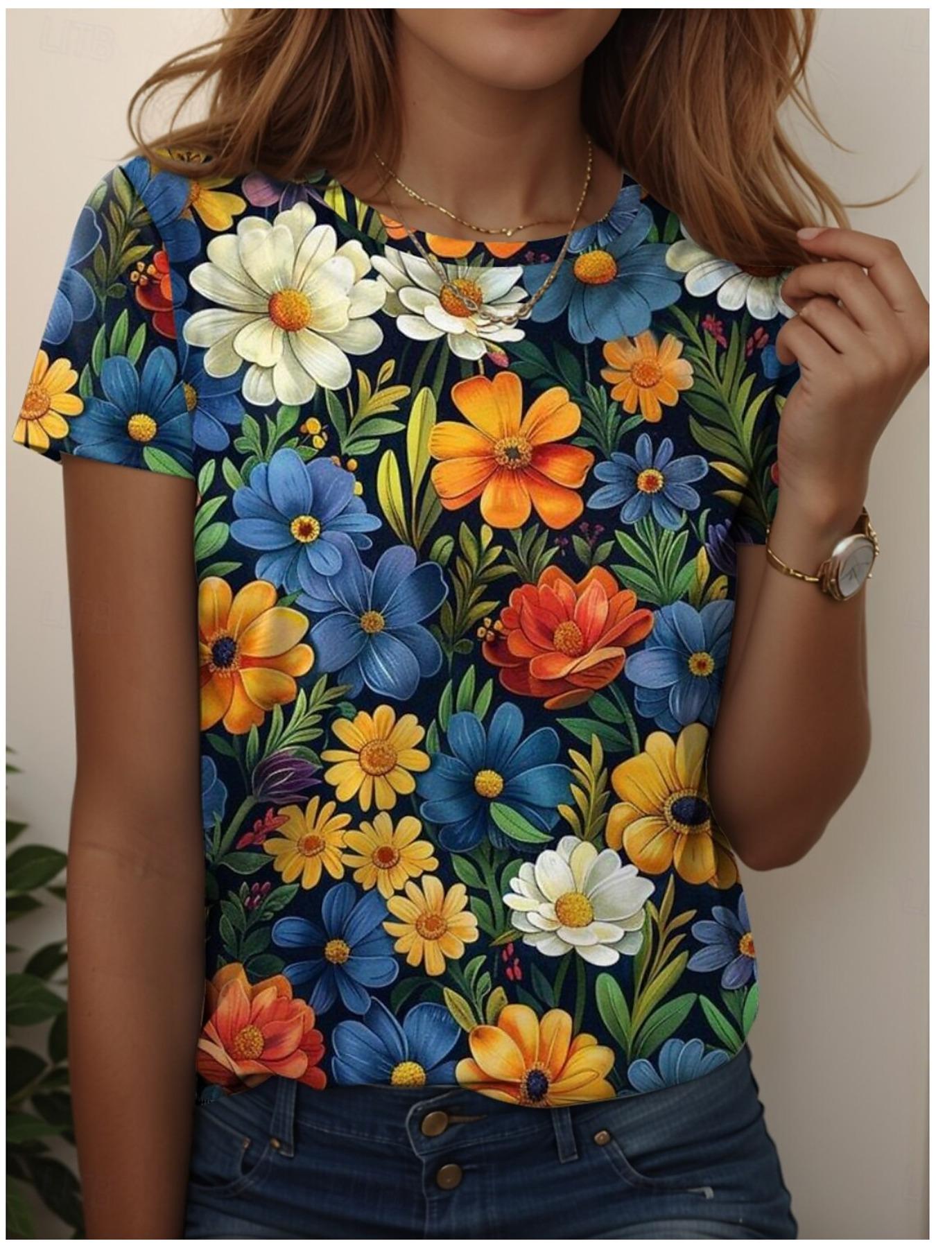 

Summer Vintage Floral Plant T-Shirts 3D Print Women Casual O-Neck Short Sleeve T Shirt Harajuku Y2k Female Clothing S