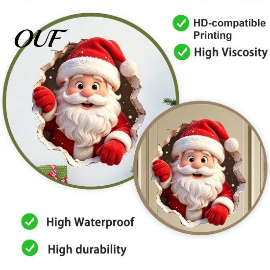Peel And Stick Christmas Decor 3D Santa Claus Wall Stickers, Self Adhesive PVC Decals with Realistic Breaking Festive Murals for Bedroom Effect,