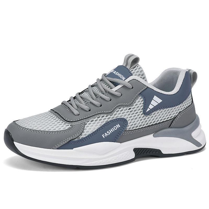 

Годовые высококачественные мужские повседневные спортивные туфли из сетчатого материала с толстой подошвой, дышащие, модные туфли на шнуровке с круглым мыском 45 серый