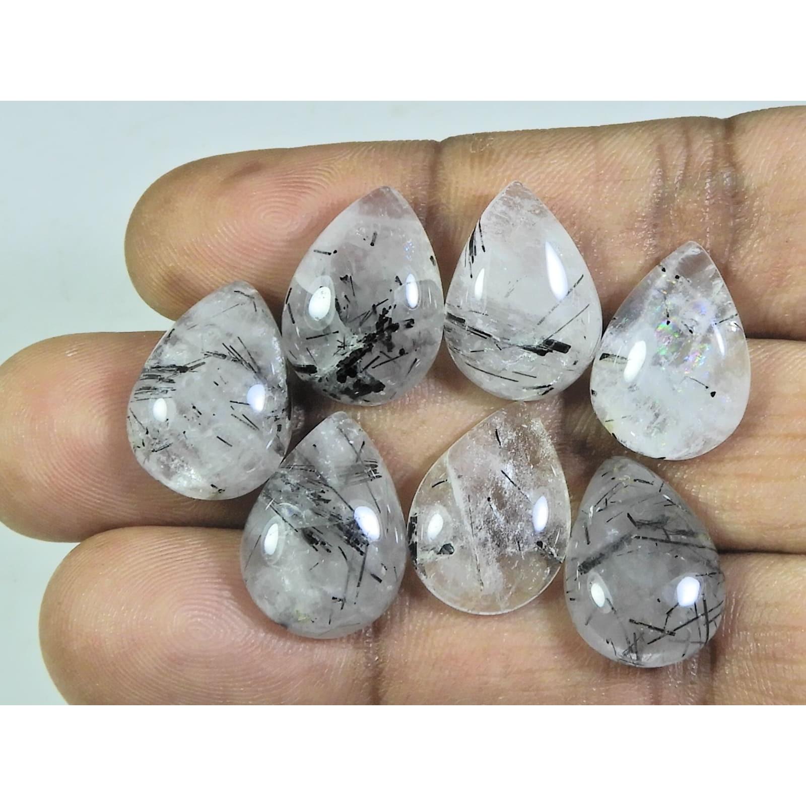 

13X18 MM Natural Black Rutile Pear Cabochon Loose Gemstone 8 Pcs Lot A-244