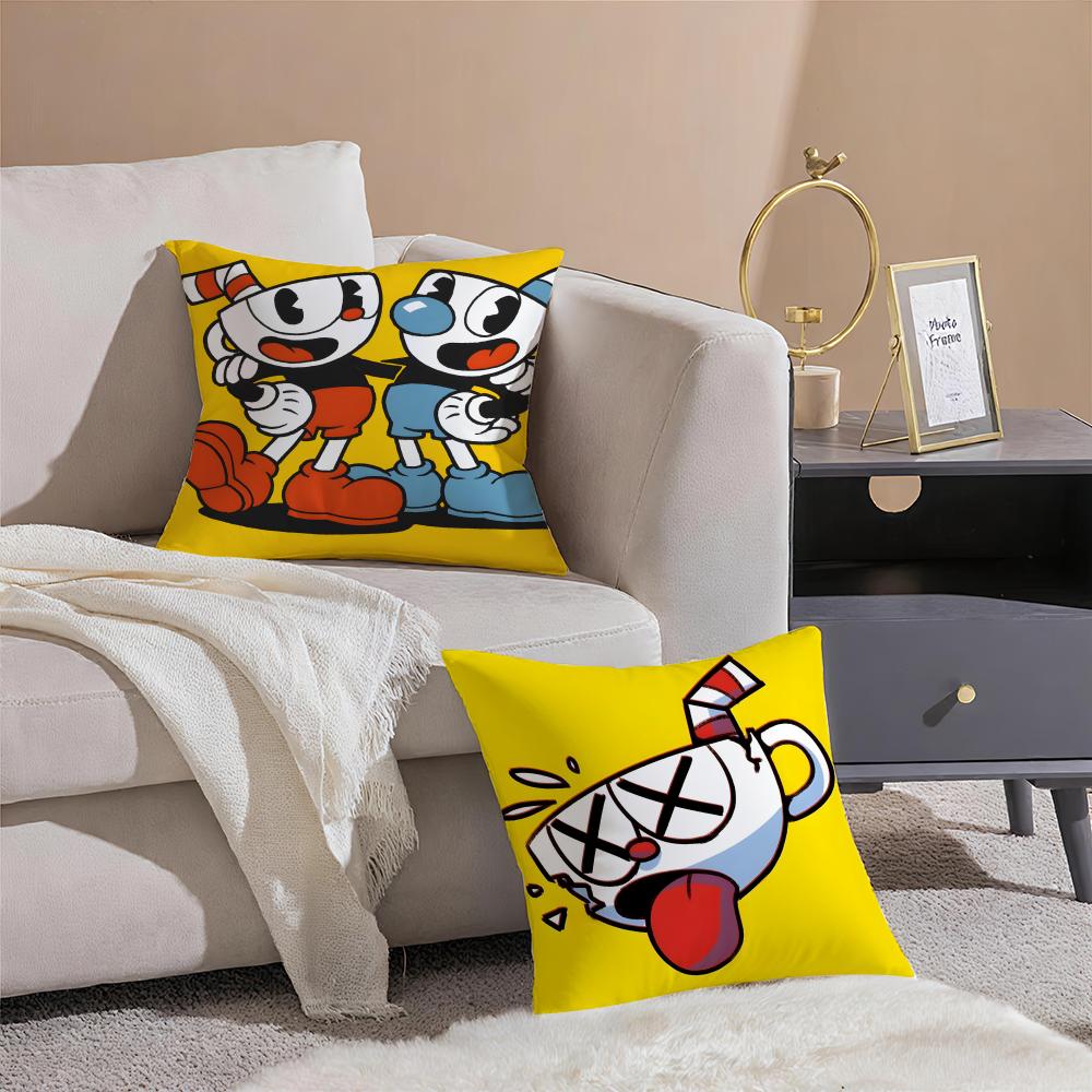 Retro Cartoon American Game CCuphead Cushion Cover Throw Pillow Cover Hidden Button Durable Polyester Chair Cushion
