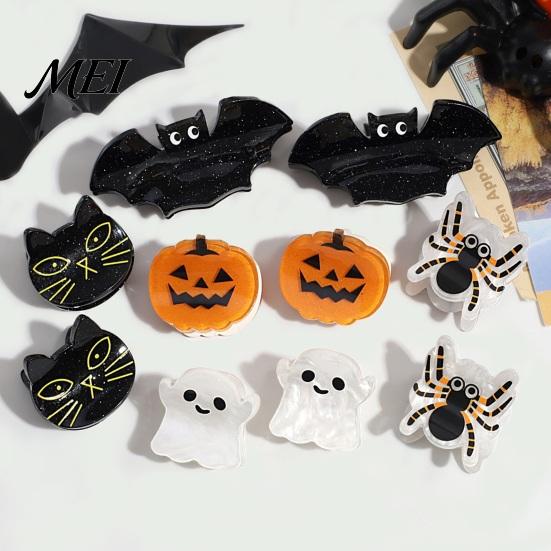 Stylish Acrylic Hair Clamps Halloween Claw Clip, Cute Headdress, Glitter Bat Pumpkin Trendy Accessories for Girls Black Cat Spider Ghost Pattern Women