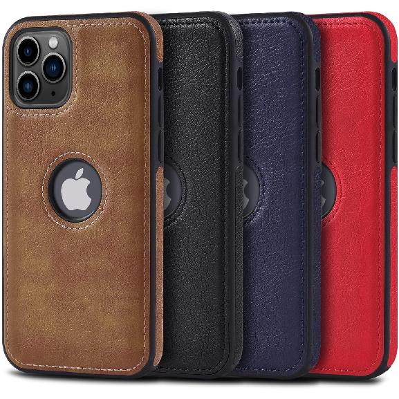 Unique Design Luxury Leather Business Phone Case for iPhone 11 Pro Max Anti-Slip Scratch Resistant Ultra Slim Protective Case (2019,6.5”) (Brown)