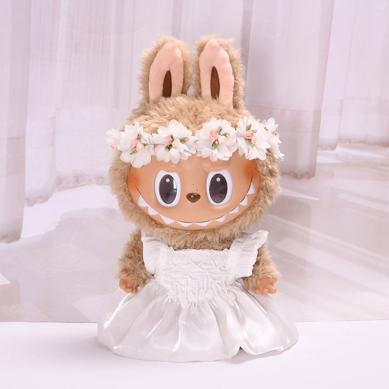 38cm Labubu Plush Doll Casual Outfit Set with Hat (Clothes Only)